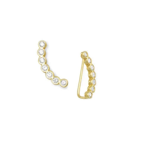 Gold Plated CZ Ear Climbers - Elegant Statement Earrings for Women | Perfect for Parties, Weddings & Special Occasions