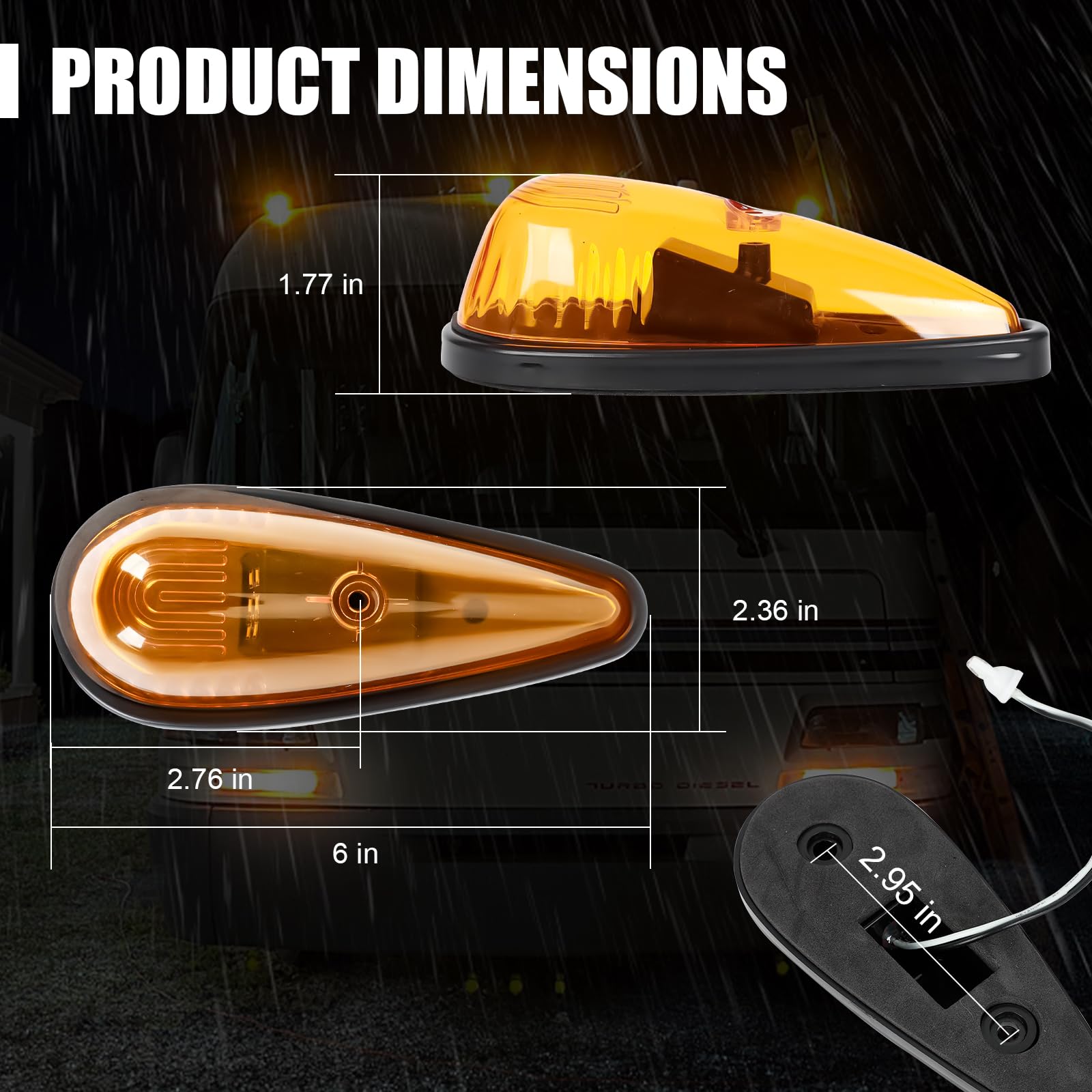 5Pcs Amber Teardrop Cab Lights - 9LED Truck Marker Lights with Wires & Mounting Kit - Waterproof Clearance Roof Running Lights for Pickups, Vans, Semis, RVs - Ideal for Night Driving & Road Safety