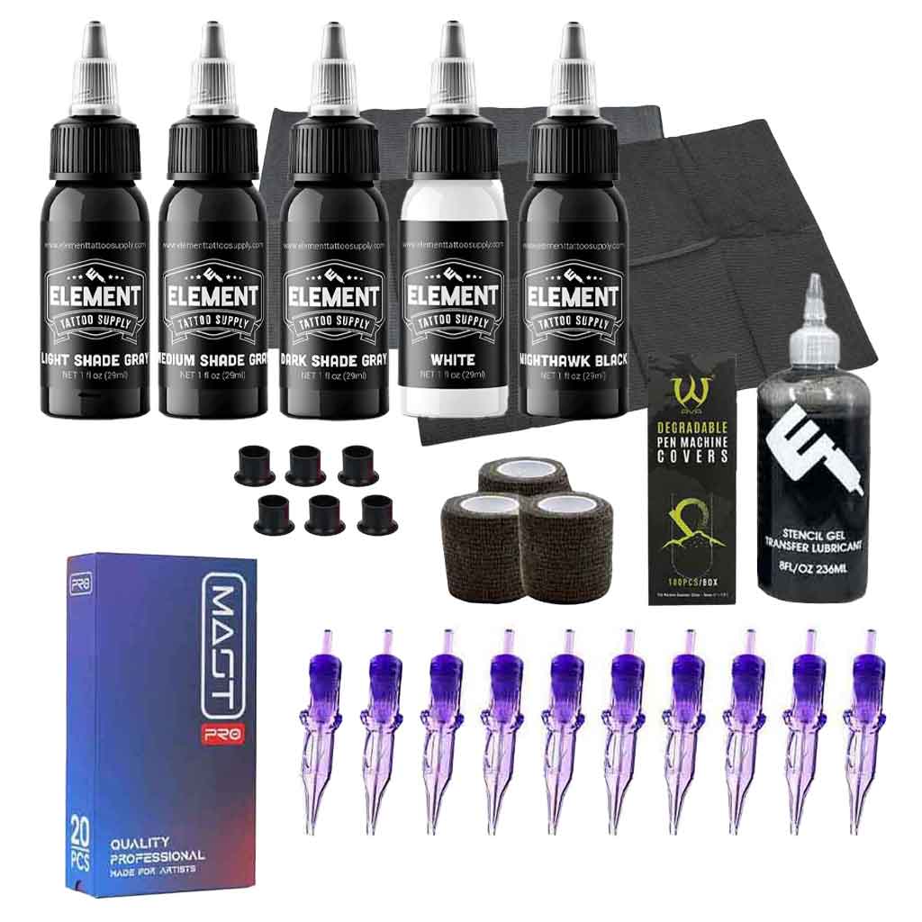 Professional Black and Grey Tattoo Kit with Power Supply, Needles & Inks - Complete Starter Set for Realistic Shading Tattoos - Perfect for Tattoo Artists, Beginners & Home Studios