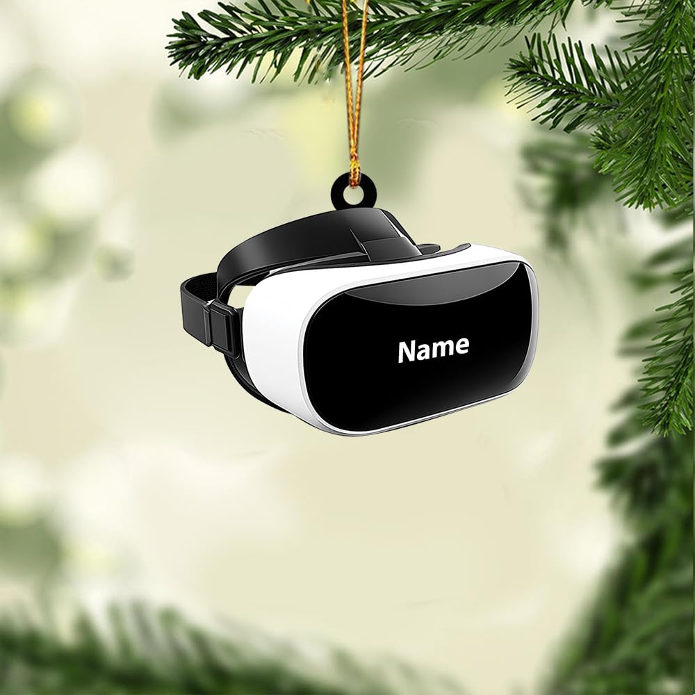Personalized VR Headset Christmas Ornament - 2D Flat Virtual Reality Decor, Metaverse Holiday Gift with VR Controller Charm - Perfect for Tree Decor, Stocking Stuffers & Tech Lover Gifts (ID-1106-JNBL/ID-1113-OJCL)