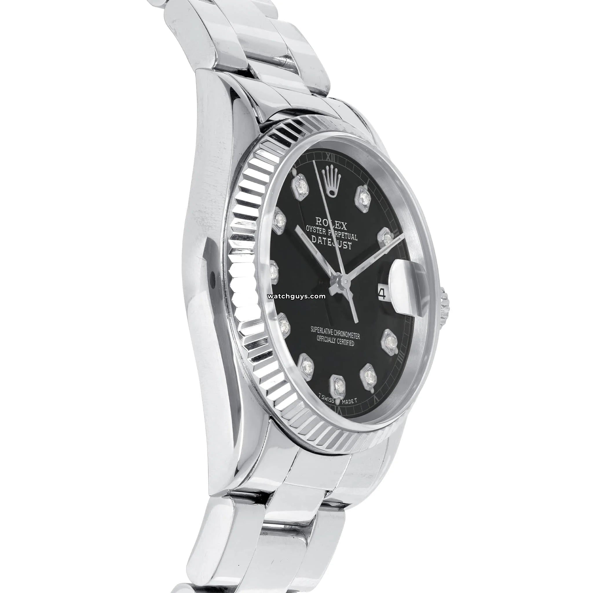 Rolex Datejust 16220 Men's Watch with Black Diamond Dial - Luxury Stainless Steel Timepiece for Business & Formal Occasions