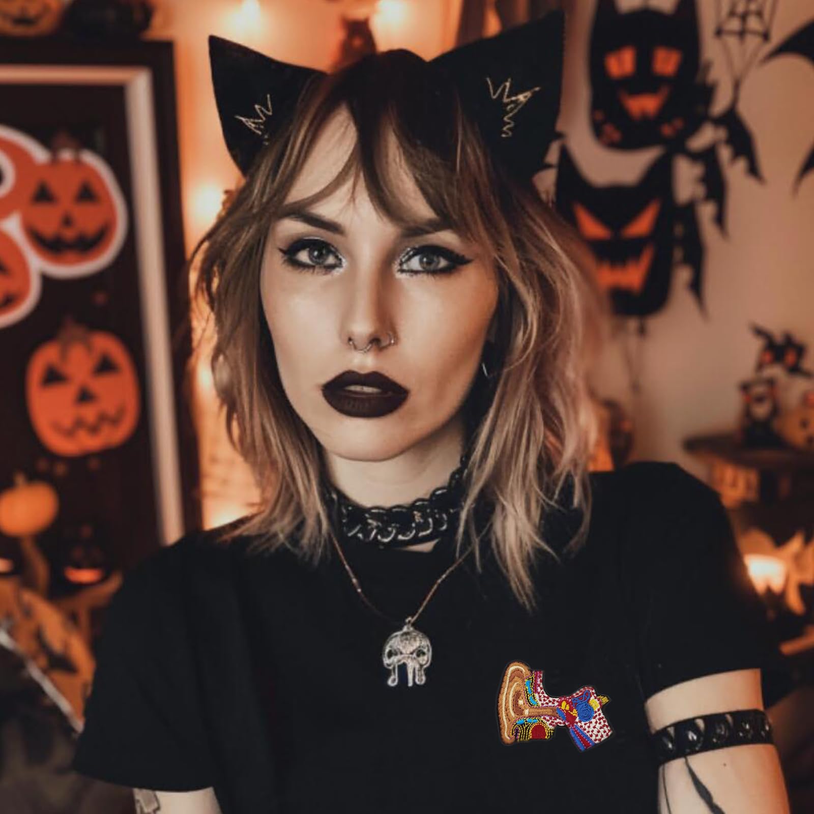Gothic Halloween Iron On Patches - Cute Embroidered Ear Patches for DIY Costumes, Jackets, Bags & Accessories | Perfect for Cosplay, Halloween Outfits & DIY Crafts