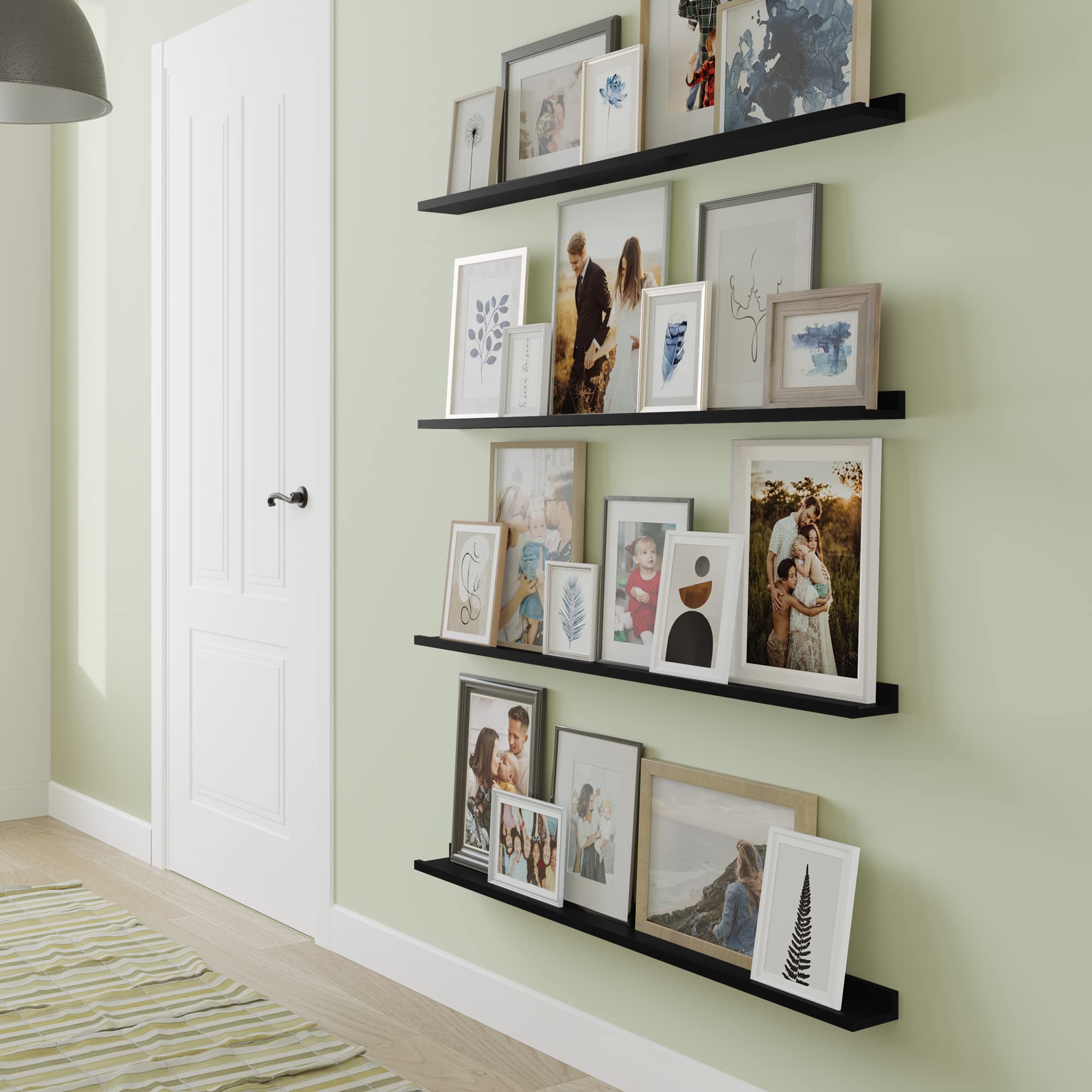 Wallniture Denver 46-Inch Floating Wall Shelves Set of 4 - Black Picture Ledge Shelf for Picture Frames, Home Decor & Display - Perfect for Living Room, Bedroom & Office Organization