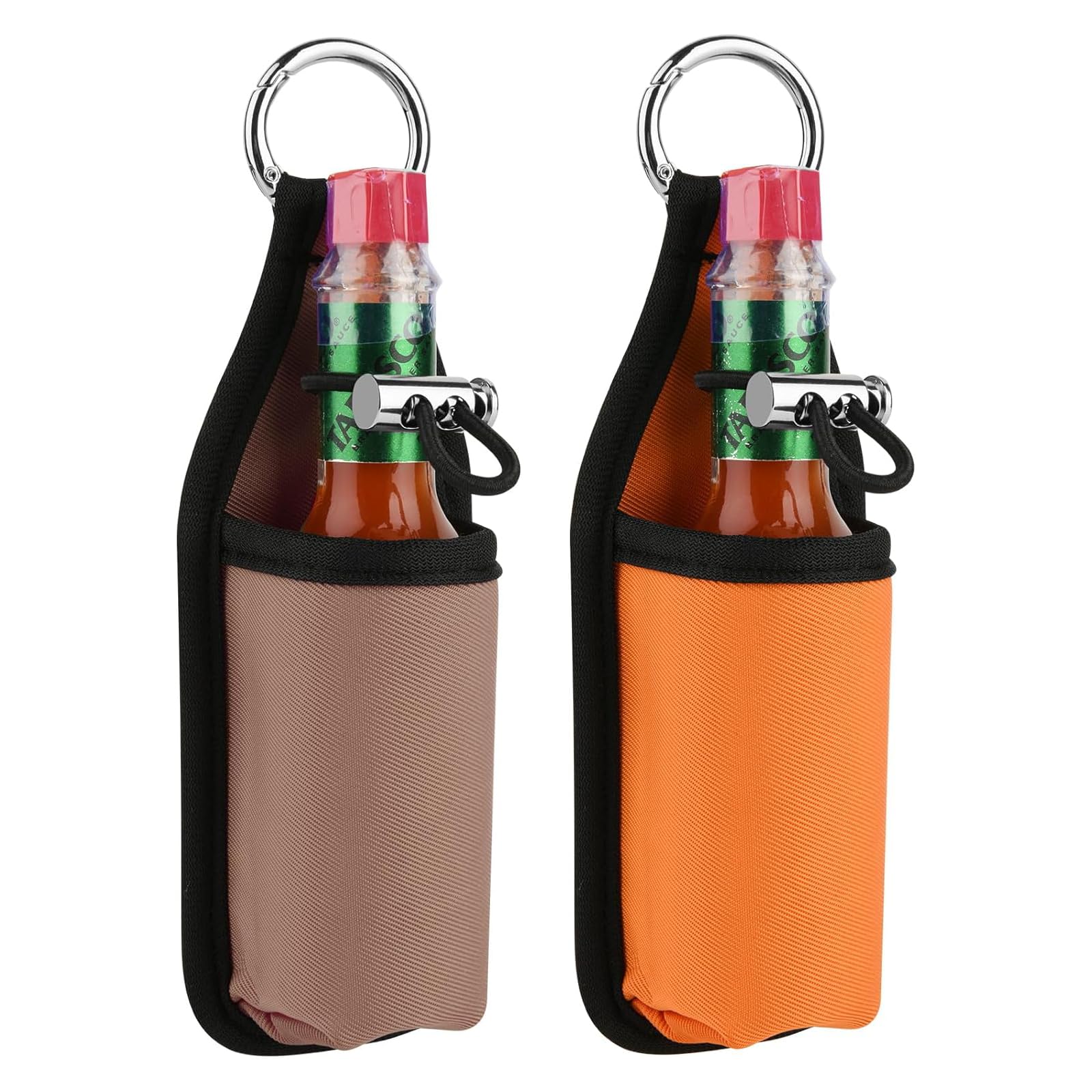 Beautyflier 2oz/60ML Hot Sauce Bottle Sleeve Holder - Portable Belt Clip for Tabasco & Sriracha - Perfect for Hot Sauce Lovers - Light Brown & Orange - Ideal for BBQ, Camping, and Outdoor Cooking Accessories