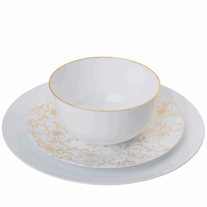 Elegant Gold and White Round Plastic Plates - 12-Pack Durable Disposable Dinner Plates for Parties, Weddings, and Events - Perfect for Indoor and Outdoor Dining, Picnics, and Catering