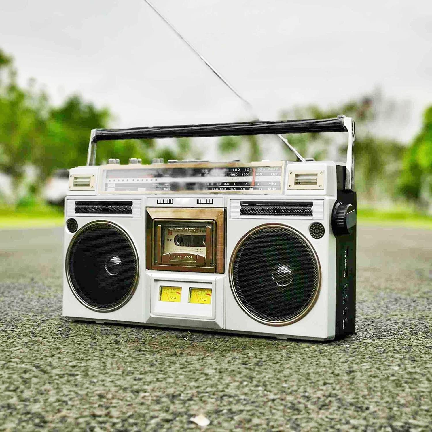 Portable Bluetooth CD Cassette Player Boombox with Remote Control - AM/FM Radio, Headphone Jack & AUX Input - Perfect for Home, Office and Outdoor Use