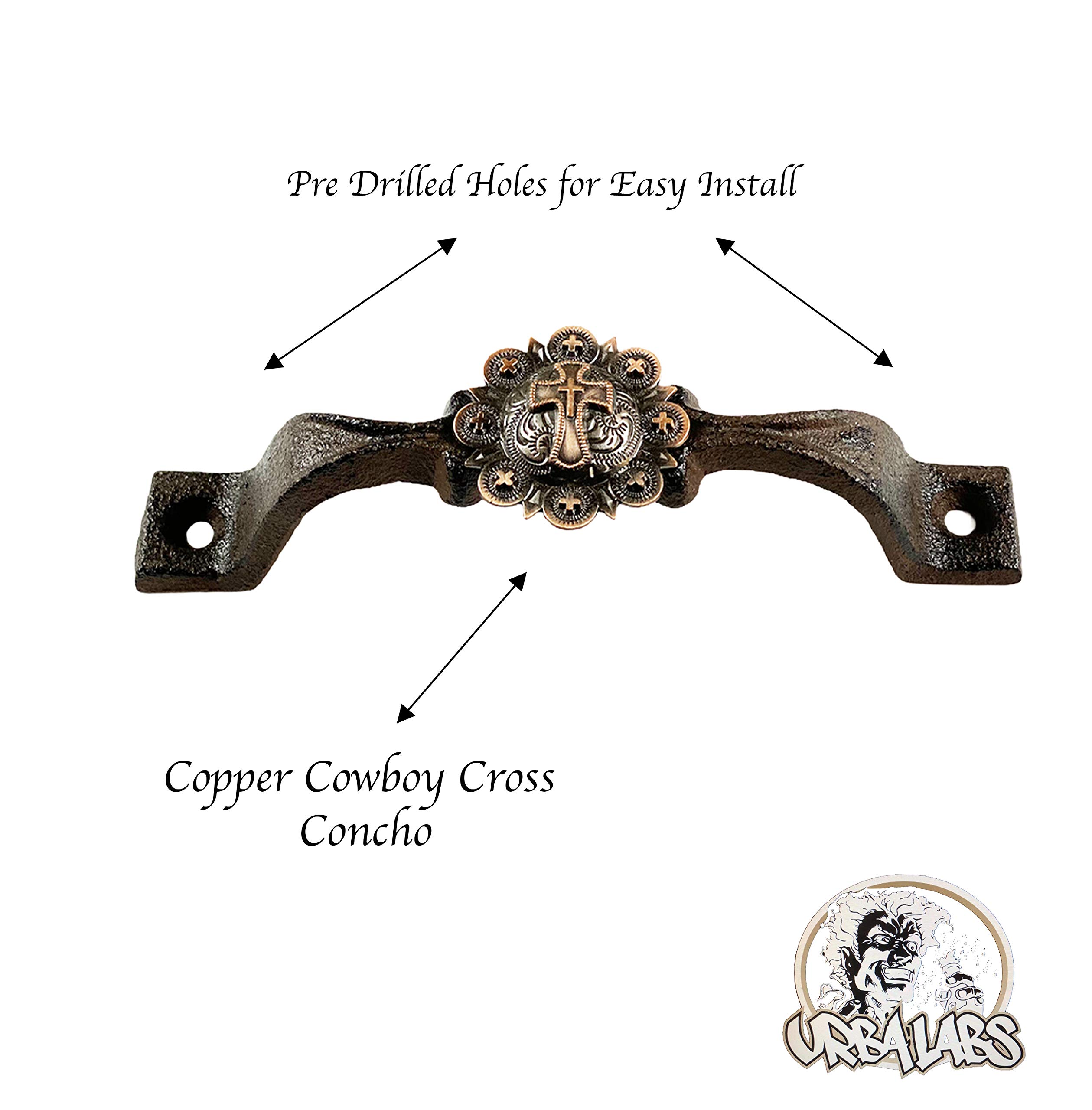 Western Cross Copper Cabinet Handles - Rustic Farmhouse Drawer Pulls for Kitchen & Bathroom - Cast Iron Concho Horseshoe Star Decor - Country Home Style Hardware (5 Pack) - Perfect for Cabinets, Dressers, and Furniture Upgrades