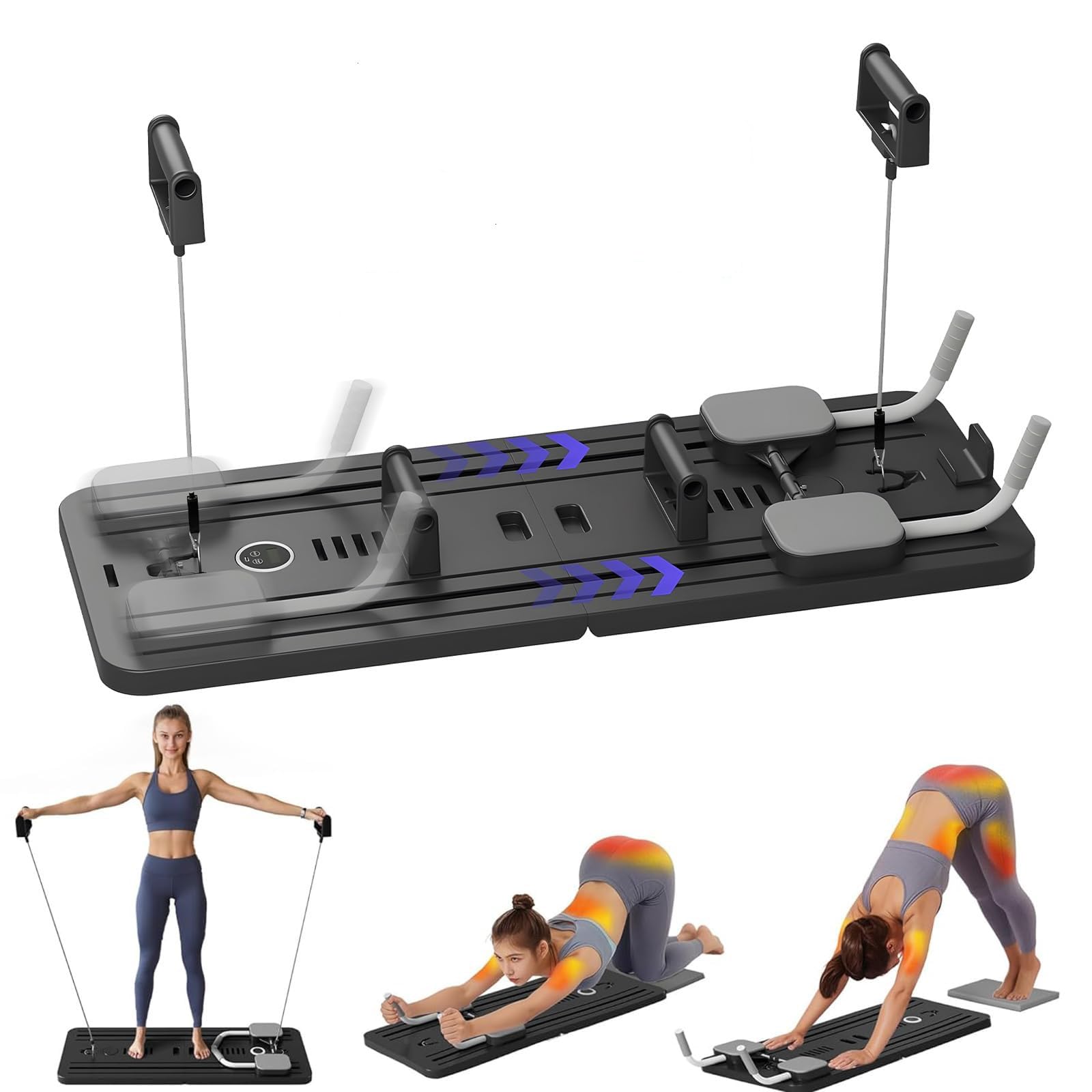 Premium 5-in-1 Foldable Pilates Reformer Board Set with Timer - Multi-Purpose Home Pilates Equipment for Core Strength & Full-Body Workouts | Perfect for Home Gym, Physical Therapy & Fitness Training (Black)