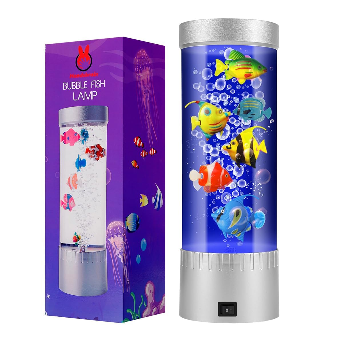 Bubble Fish Lamp with 6 Floating Artificial Fish – LED Aquarium Night Light with Moving Fish & Bubbles – Cylindrical Clear Tank for Kids Room, Office Decor & Living Room – Relaxing Mood Light for Bedtime, Stress Relief & Home Decoration