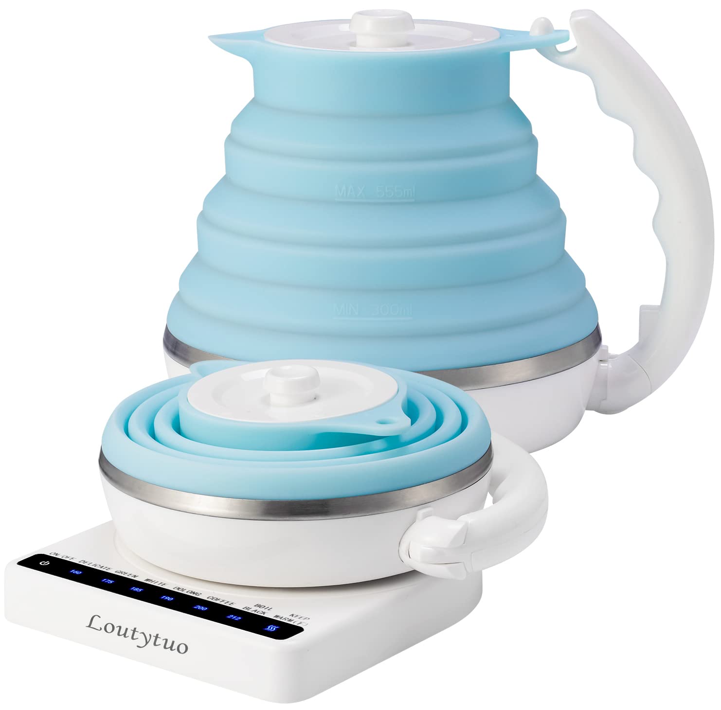 Premium Travel Electric Kettle - 555ML Ultra-Thin Food Grade Silicone, Foldable Design with Variable Temperature Control (110-220V Dual Voltage) | Auto Shutoff, Boil-Dry Protection & Keep Warm Function | Perfect for Hotels, Camping, Dorms & Office Use - US Plug