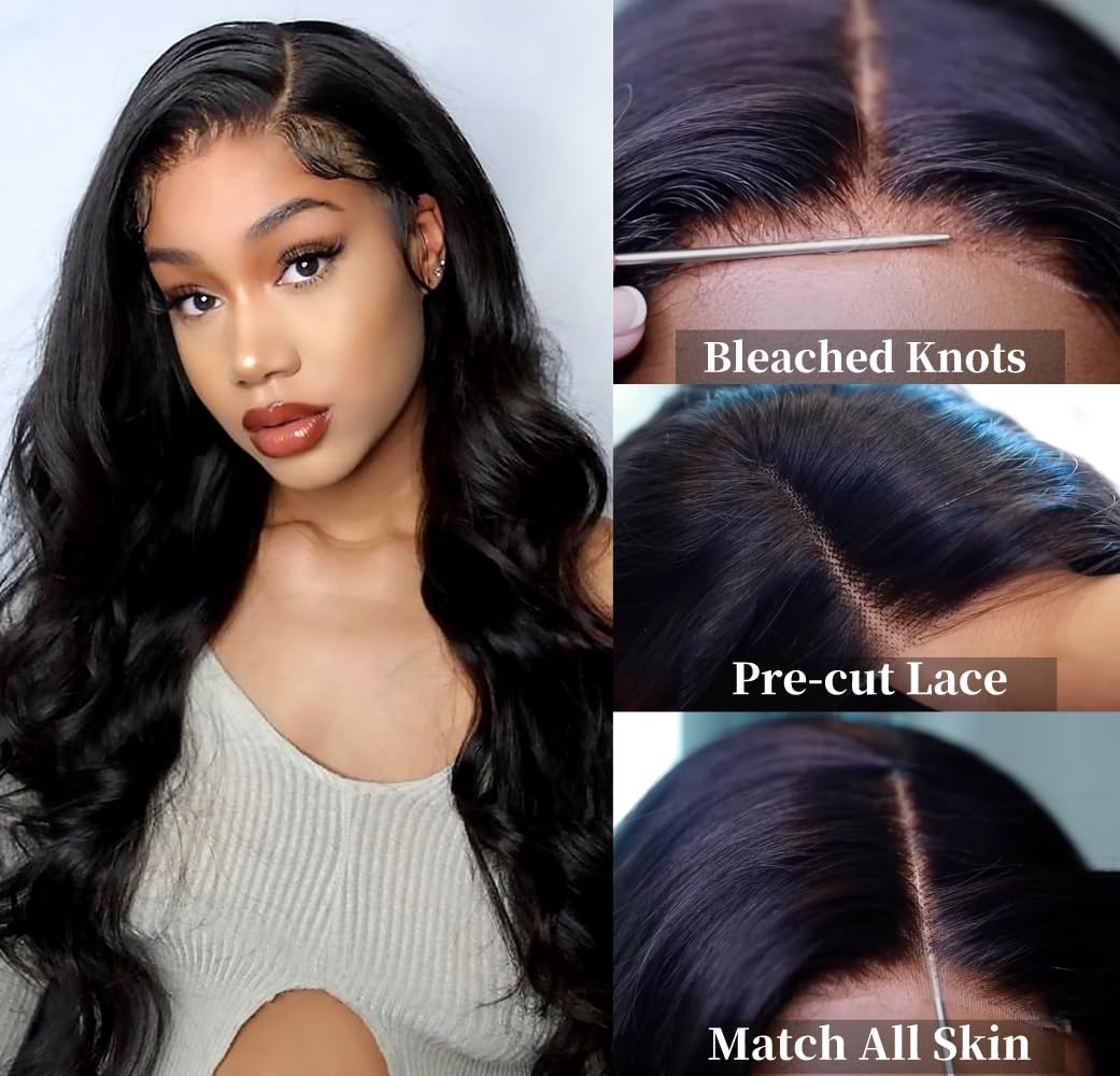 5X5 HD Lace Closure Wigs Human Hair - Brazilian Body Wave 180 Density Glueless Wig with Pre Plucked & Pre Cut Lace - No Glue Needed for Easy Wear & Go - Perfect for Daily Use, Parties, Weddings and Special Occasions