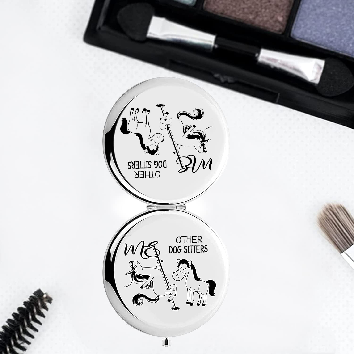 Dog Sitter Gift Set - Cute Zipper Makeup Bag, Travel Toiletry Pouch & Compact Mirror | Perfect Thank You Gift for Pet Caregivers | Great for Dog Walking, Pet Sitting & Grooming Professionals