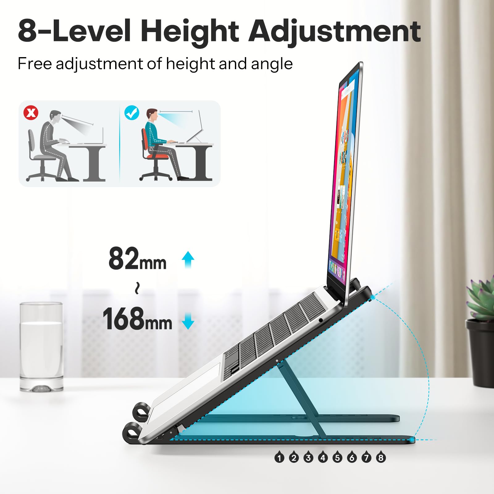 OMOTON Adjustable Laptop Stand for Desk - Portable, Foldable Computer Riser Holder Compatible with All Laptops & Tablets up to 15.6” - Perfect for Home, Office, and Travel Use
