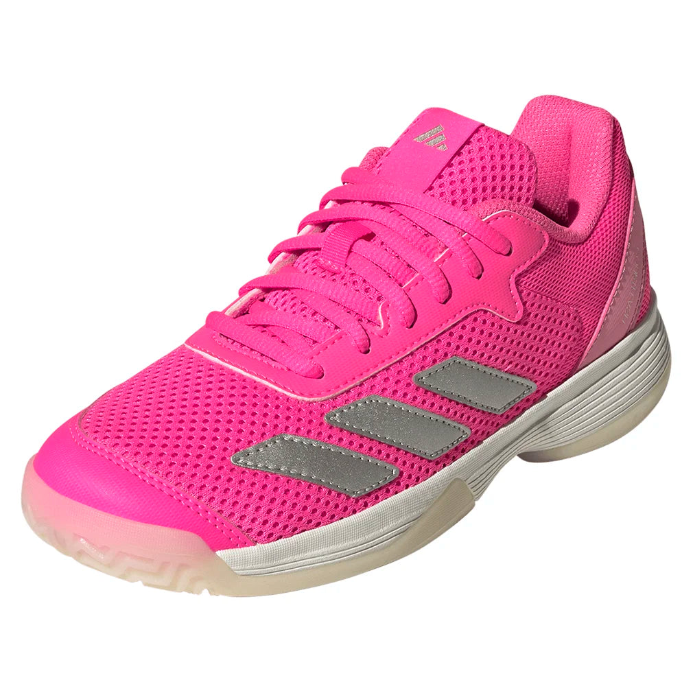 **Juniors' Courtflash Tennis Shoes - Lightweight & Breathable for Women & Girls - Lucid Pink & Silver Metallic - Perfect for Tennis, Running & Casual Wear**