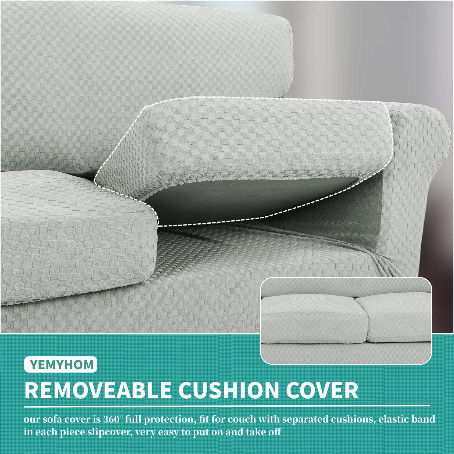 YEMYHOM 4-Piece Checkered Stretch Sofa Slipcover for 3-Cushion Couch - Thickened Pet-Friendly Furniture Protector with High Elasticity (Ivory, 71