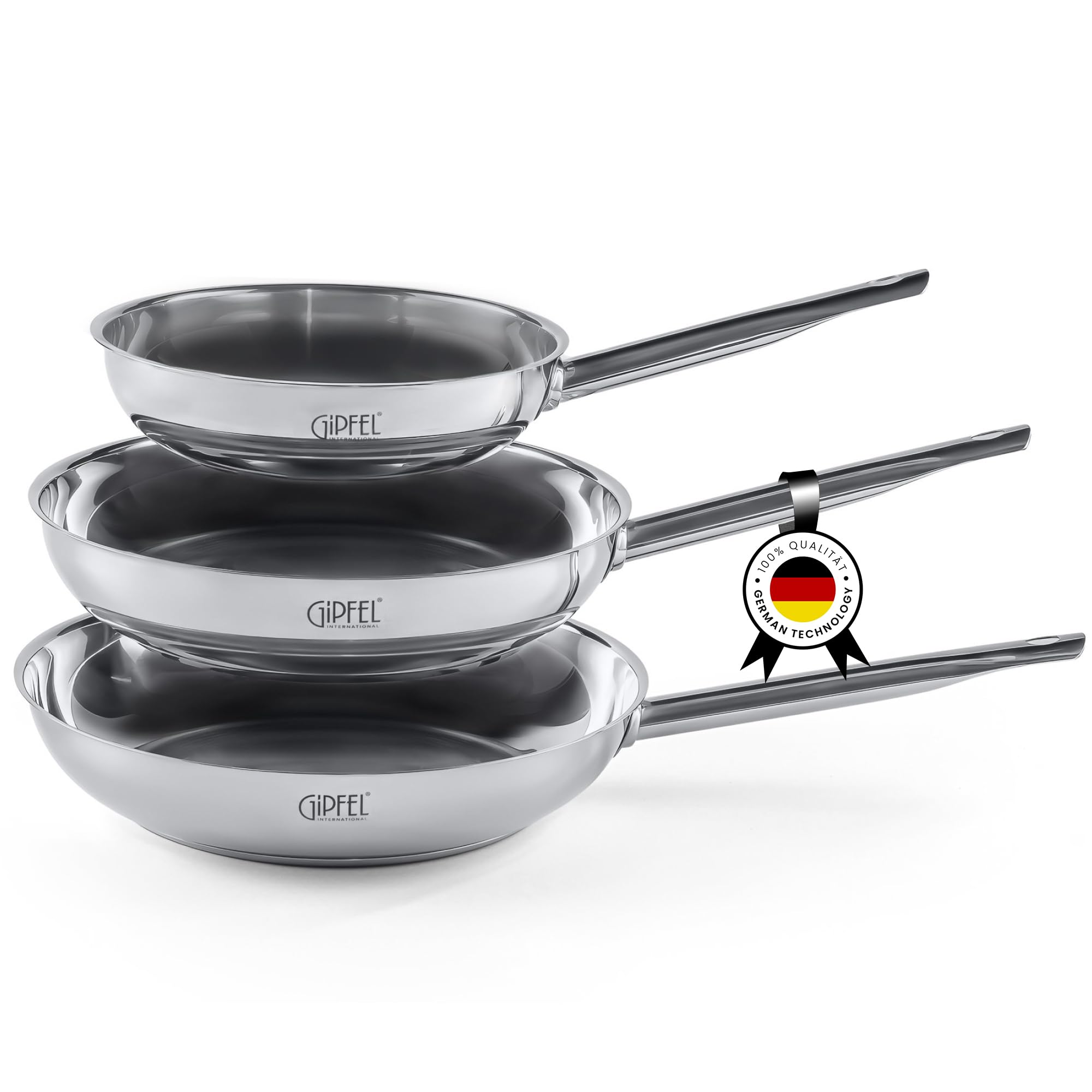 3-Piece Stainless Steel Frying Pan Set (8, 10 & 12 Inch) - Tri-Ply Induction Cookware for Gas, Electric & Ceramic Stoves - Oven Safe Skillets for Healthy Cooking - Perfect for Searing, Sautéing & Frying Family Meals