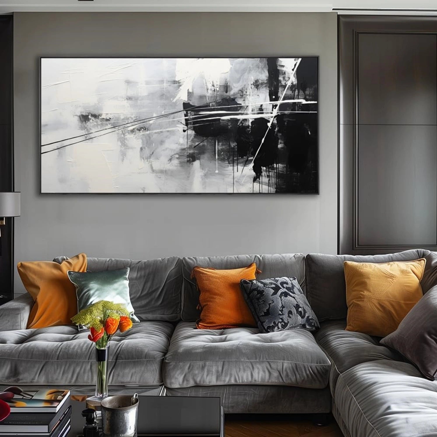 Modern Black and White Abstract Textured Wall Art Canvas Print #MZ141 - Perfect for Living Room, Bedroom, or Office Decor