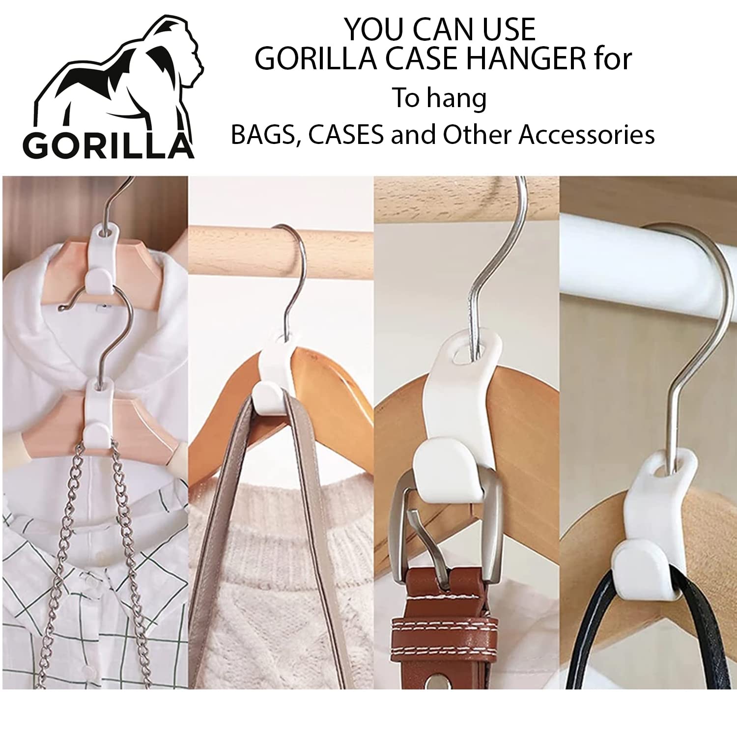 Gorilla Case Heavy-Duty Clothes Hanger Connector Hooks - 20 PCS Space Saving Closet Organizer for Dorm Room, College Essentials - Perfect for Small Spaces & Wardrobe Organization