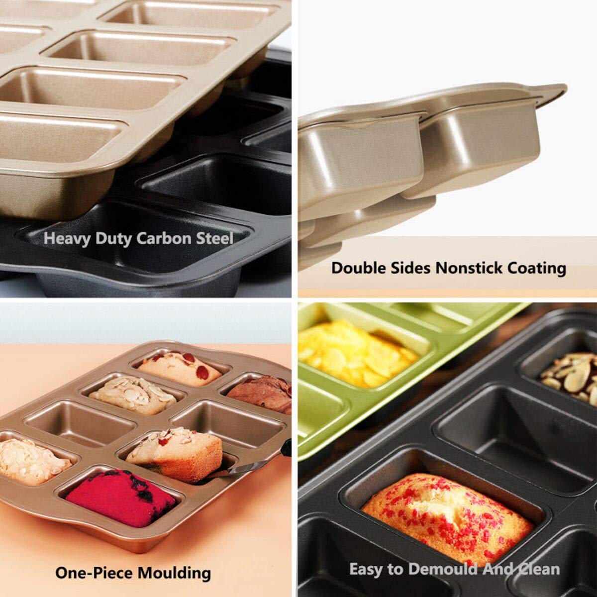 8-Cavity Mini Loaf Pan - Carbon Steel Non-Stick Baking Tray for Bread, Muffins & Brownies - One-Piece Design Bakeware - Perfect for Home Baking, Holiday Treats & Gift Giving