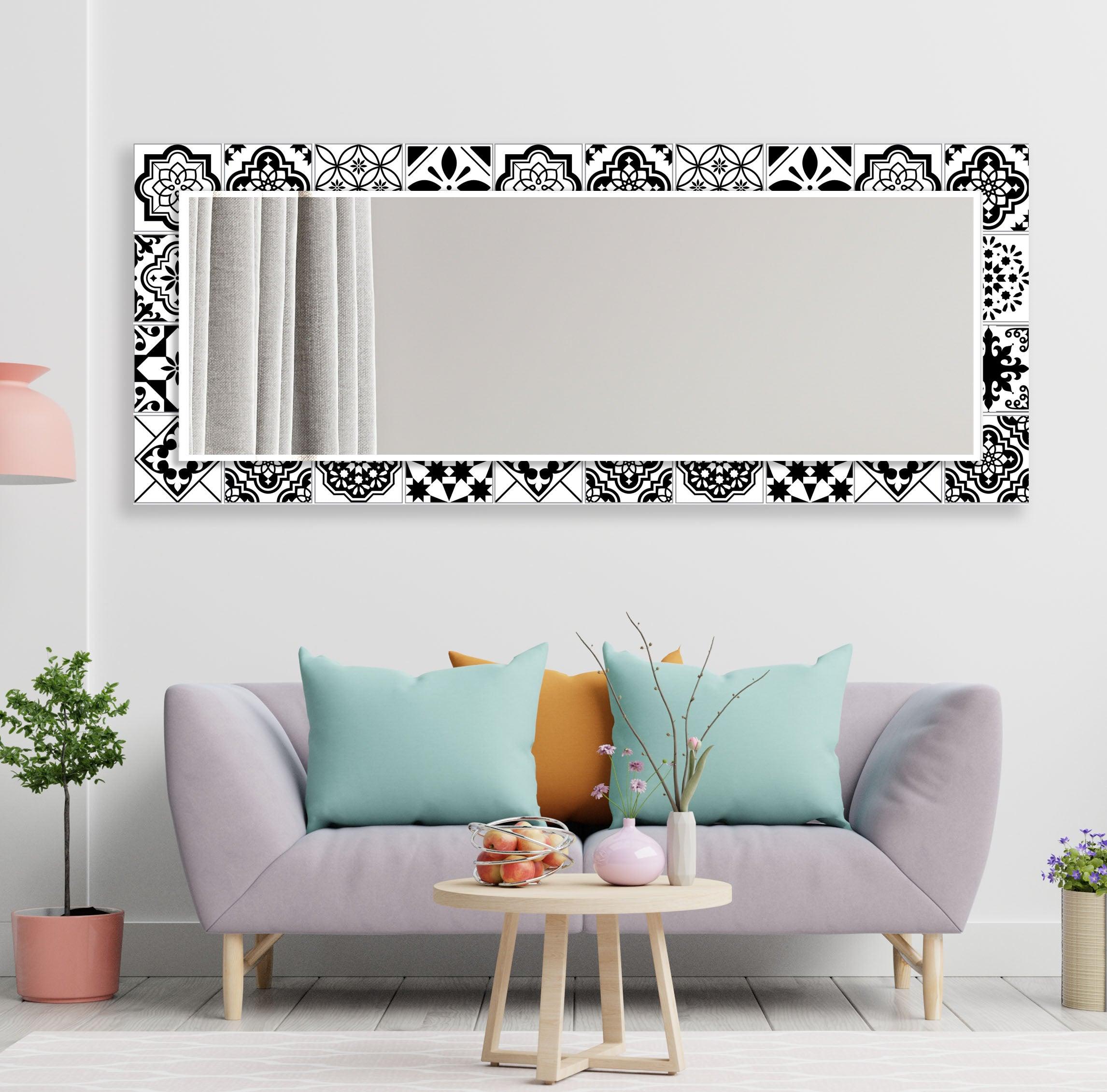 Black and White Mosaic Wall Mirror - Decorative Bathroom Vanity Mirror for Home Decor, Living Room, Bedroom, or Entryway