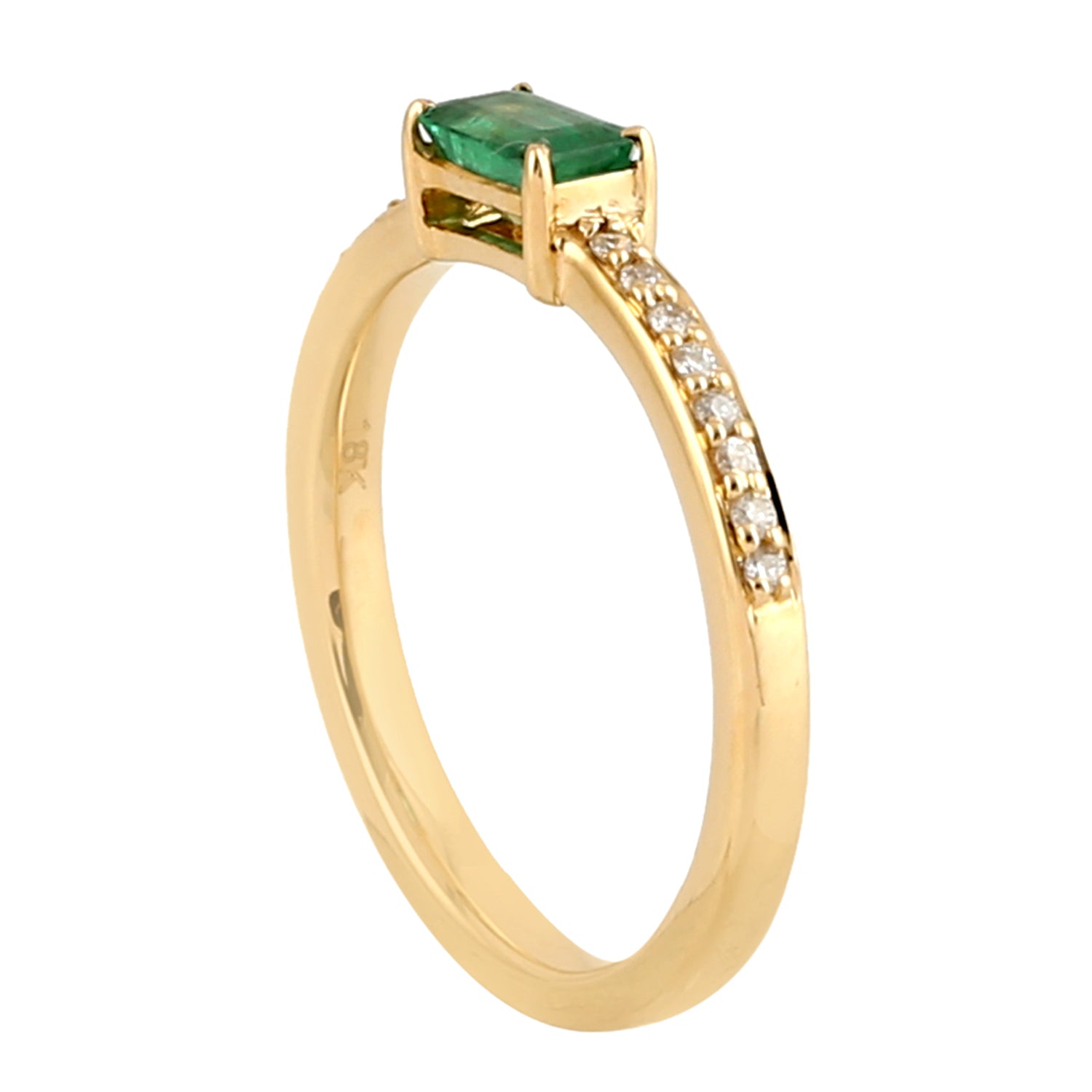 Exquisite 14K Gold Baguette Cut Emerald Pave Diamond Accent Ring for Women | Elegant Bridal, Engagement, Anniversary Gift | Perfect for Weddings, Parties & Special Occasions