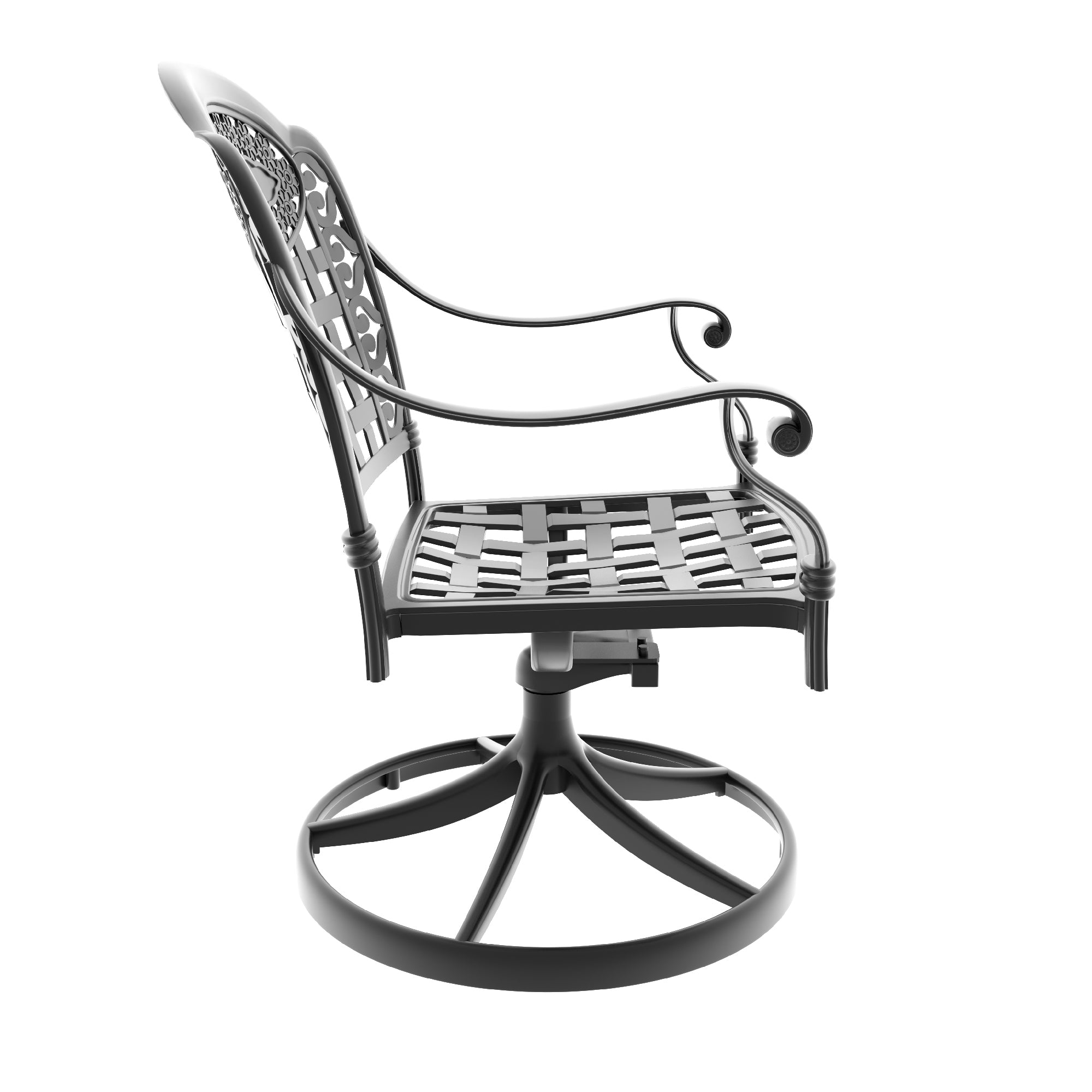 2-Piece Cast Aluminum Patio Swivel Chairs with Black Frame & Cushions - Outdoor Garden, Poolside, Deck Furniture Set for Relaxing & Entertaining