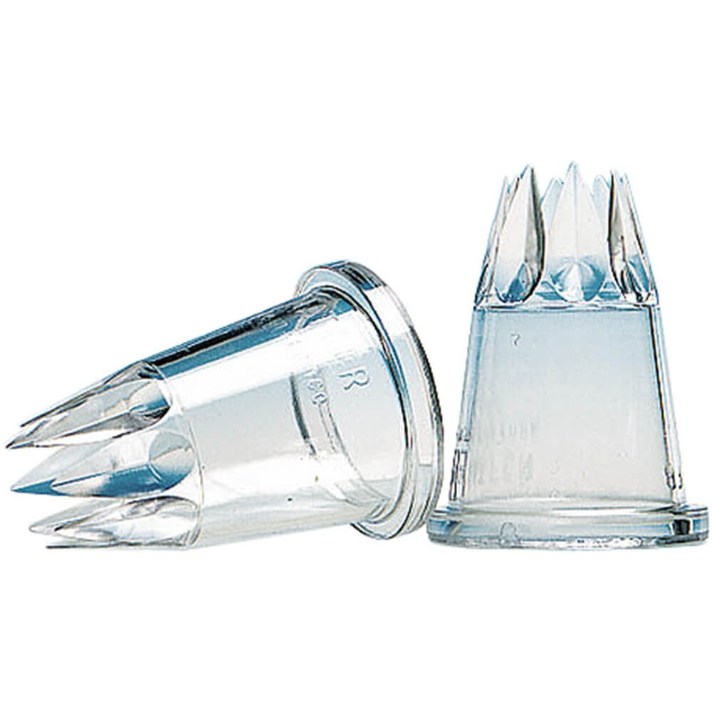 Matfer Bourgeat Clear Polycarbonate Star-Shaped Icing Tips - 8 Teeth, 2-Pack (E8, 167055) for Cake Decorating, Cupcakes & Pastry Piping