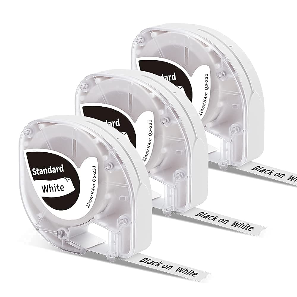 Phomemo P12 Bluetooth Label Maker Machine with Tape - 3 Pack Black on White Plastic Labels for Indoor & Outdoor Use - Perfect for Home, Office, Warehouse Organization and DIY Projects