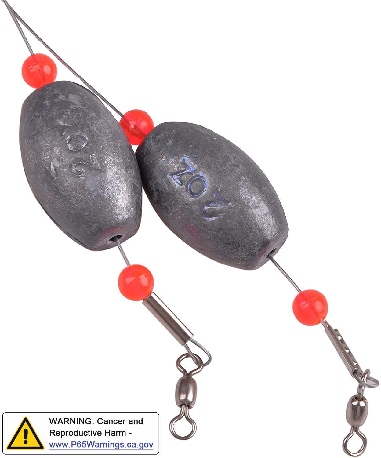6pcs Saltwater Fishing Egg Sinker Weight Rigs with Wire Leader, Swivels & Snap - Ideal for Flounder, Grouper Bottom Fishing | Perfect for Deep Sea & Shoreline Angling