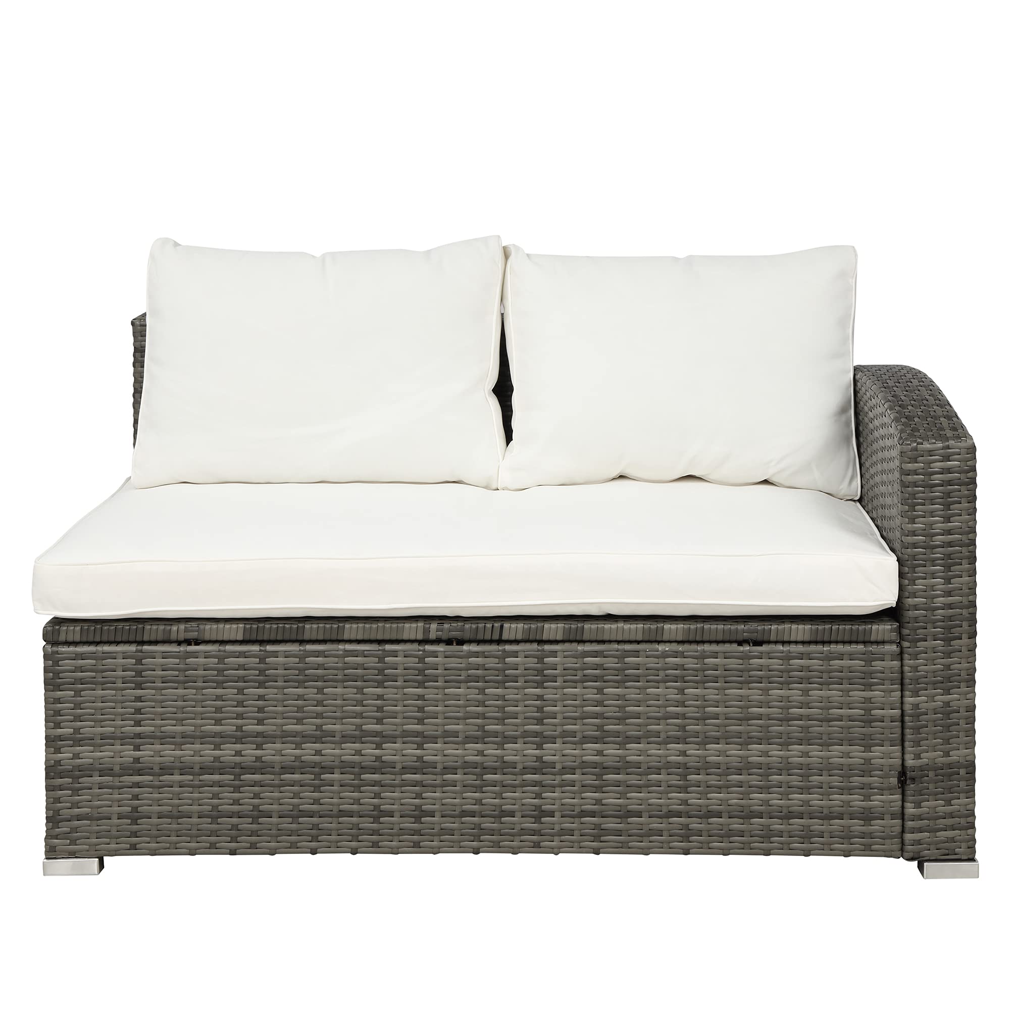 4-Piece Outdoor Cushioned PE Rattan Wicker Sectional Sofa Set with Coffee Table & Storage Ottoman - Waterproof Patio Furniture for Garden, Backyard, Poolside (Beige) - Perfect for Relaxing, Entertaining & Outdoor Lounging