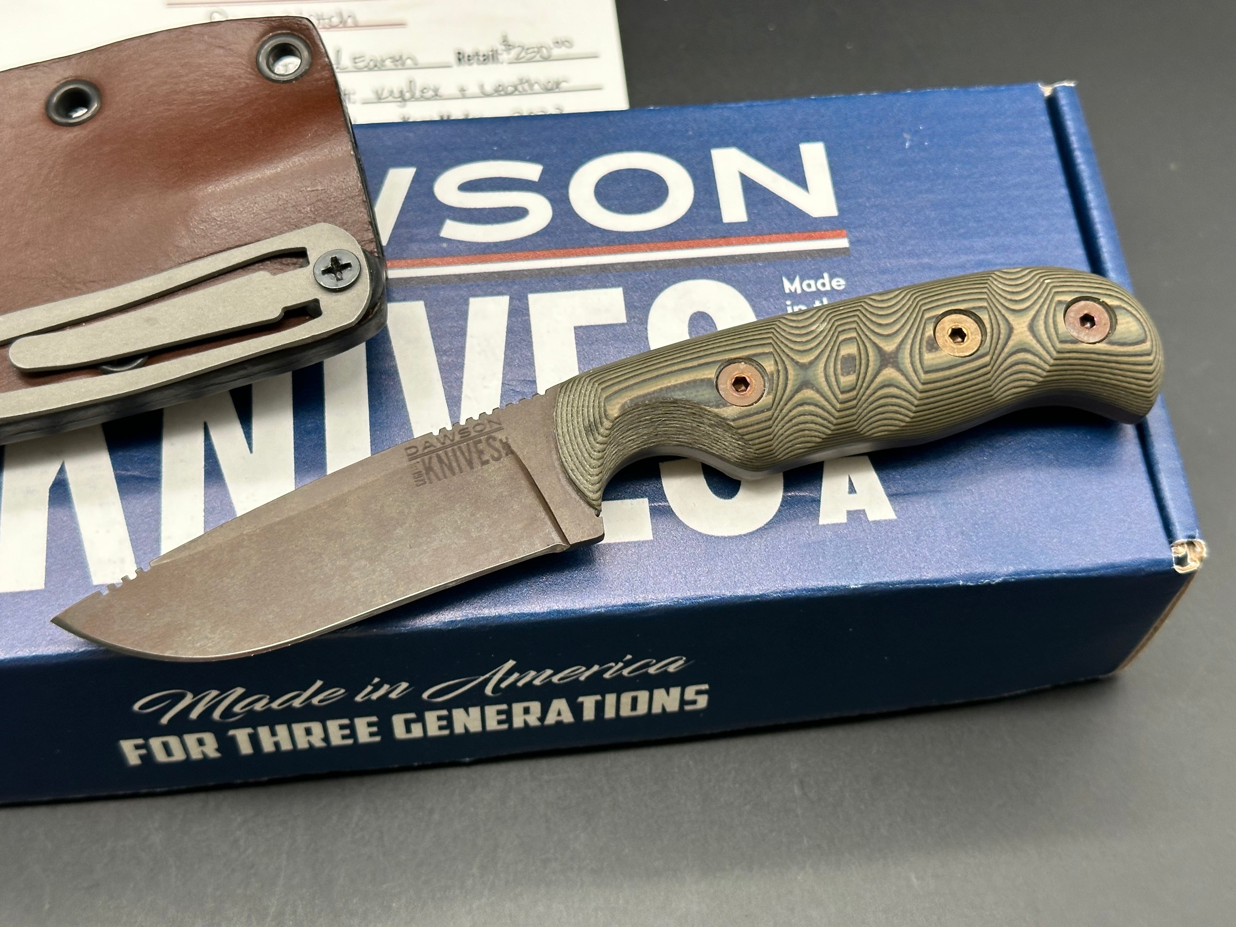 Dawson Deep Notch Magnacut Knife with Ultra Camo Scales & Scorched Earth Blade - Custom Oak City Leather Sheath | Hunting, Camping, Survival Gear & Outdoor EDC Accessories