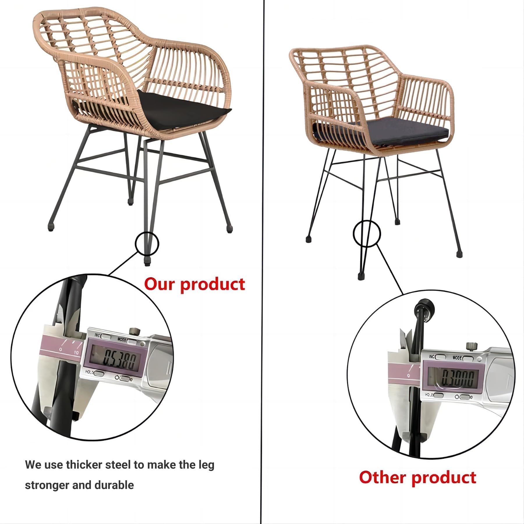 3-Piece Outdoor Wicker Patio Bistro Set - Rattan Conversation Furniture for Balcony, Porch, Poolside & Garden - Weather-Resistant Black Wicker Chairs & Table - Perfect for Outdoor Dining, Lounging and Entertaining Guests