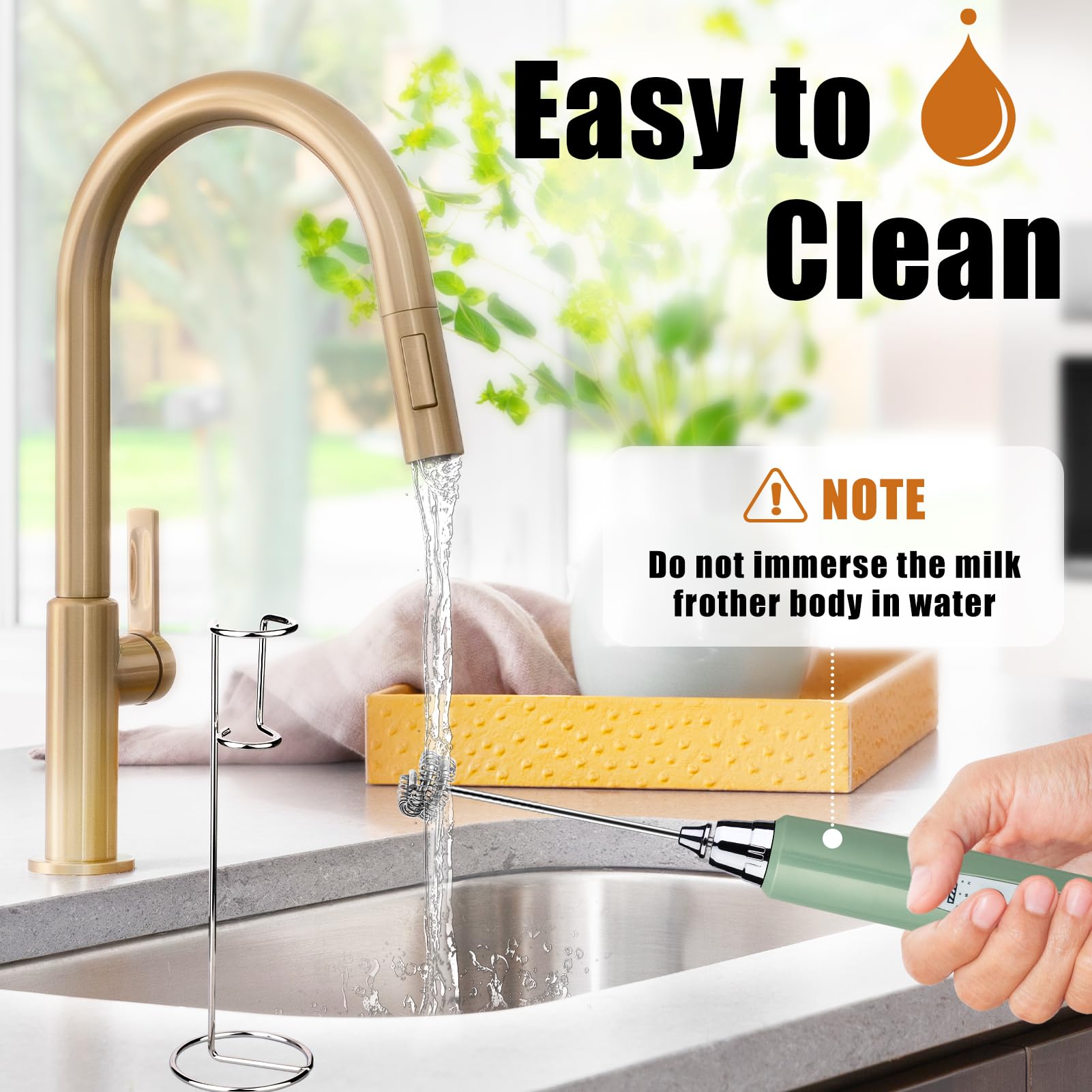 Nahida Rechargeable Electric Milk Frother Wand for Coffee, Latte & Cappuccino with Stand - Granite Gray - Perfect for Home, Office & Coffee Shops