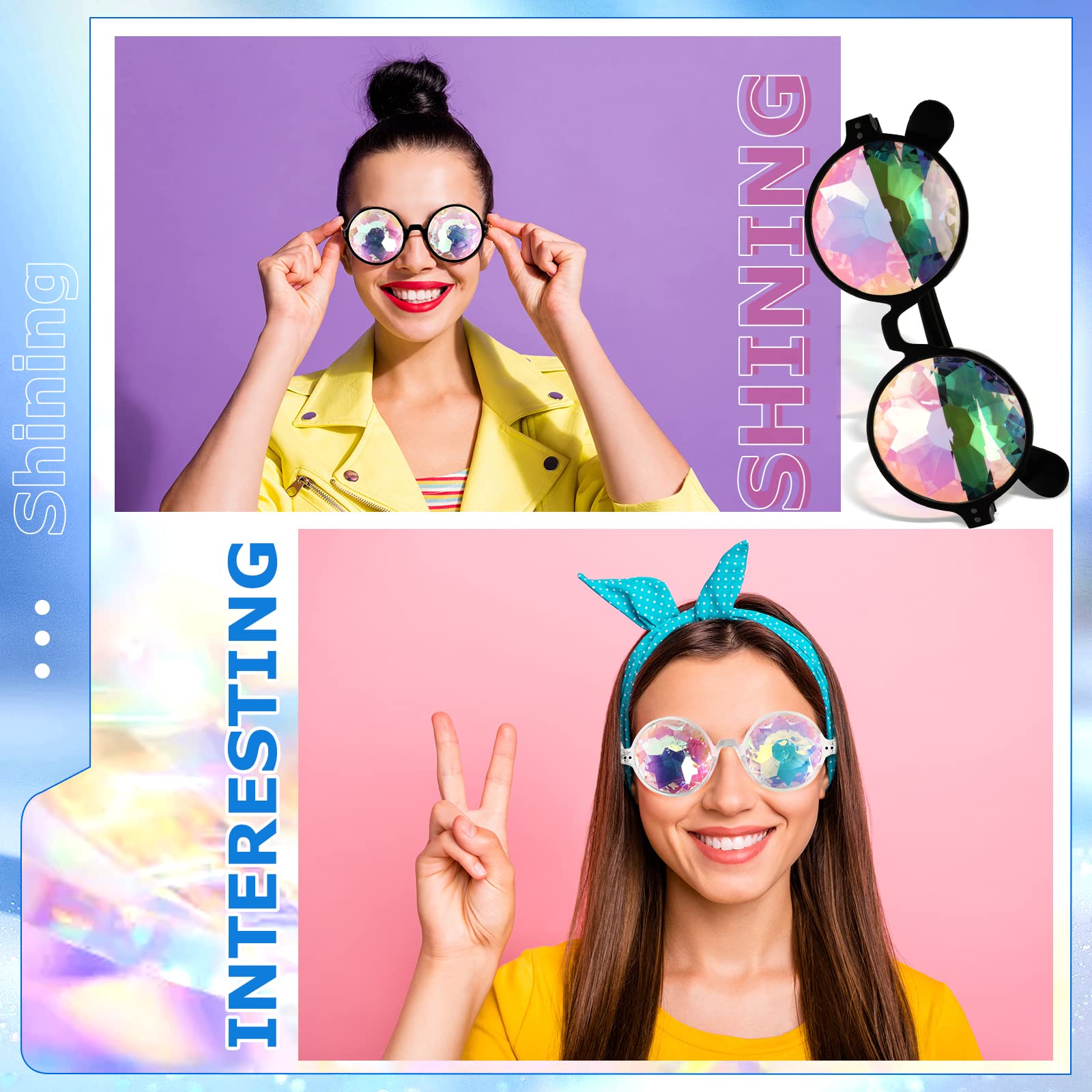 Konohan 6 Pairs Kaleidoscope Rainbow Sunglasses - Prism Rave Goggles for Women & Men - Trippy Festival Glasses & Party Accessories - Perfect for Christmas, Raves, Music Festivals, Cosplay & Costume Parties