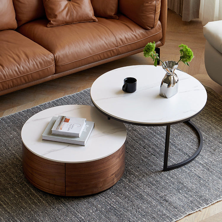 Premium Black Walnut Solid Wood Round Coffee Table - Modern Luxury Rock Plate Design for Living Room, Lounge & Office Decor