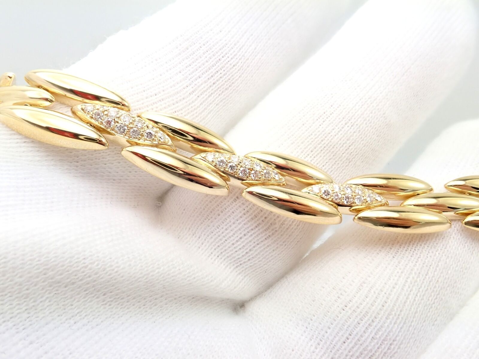 Authentic Cartier 18K Yellow Gold Diamond Three-Row Gentiane Rice Link Necklace for Women - Luxury Jewelry Gift for Anniversary, Birthday & Special Occasions