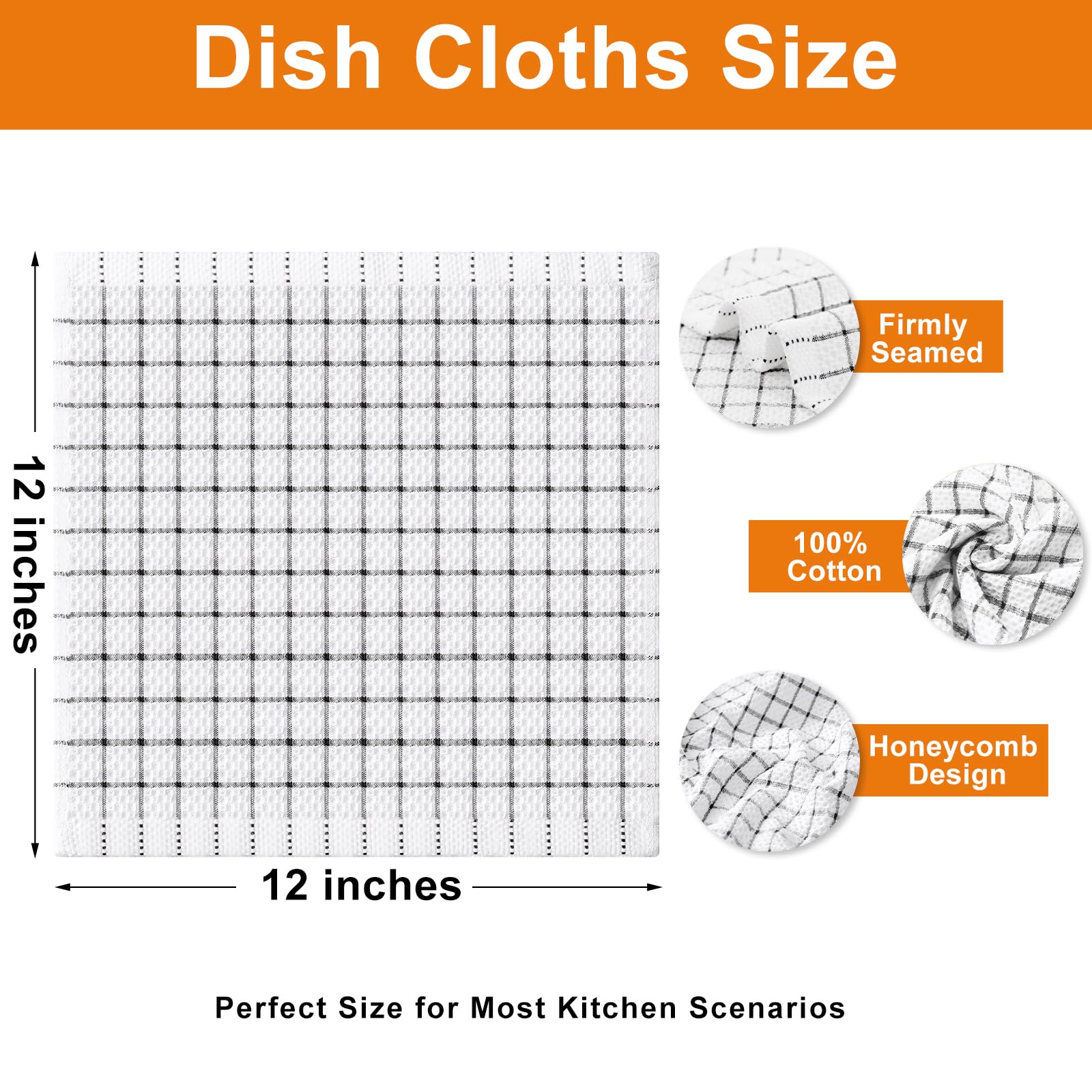 Fintale Cotton Dish Cloths - Super Absorbent Kitchen Towels for Drying & Washing Dishes - 6 Pack (Black) - Home & Restaurant Use