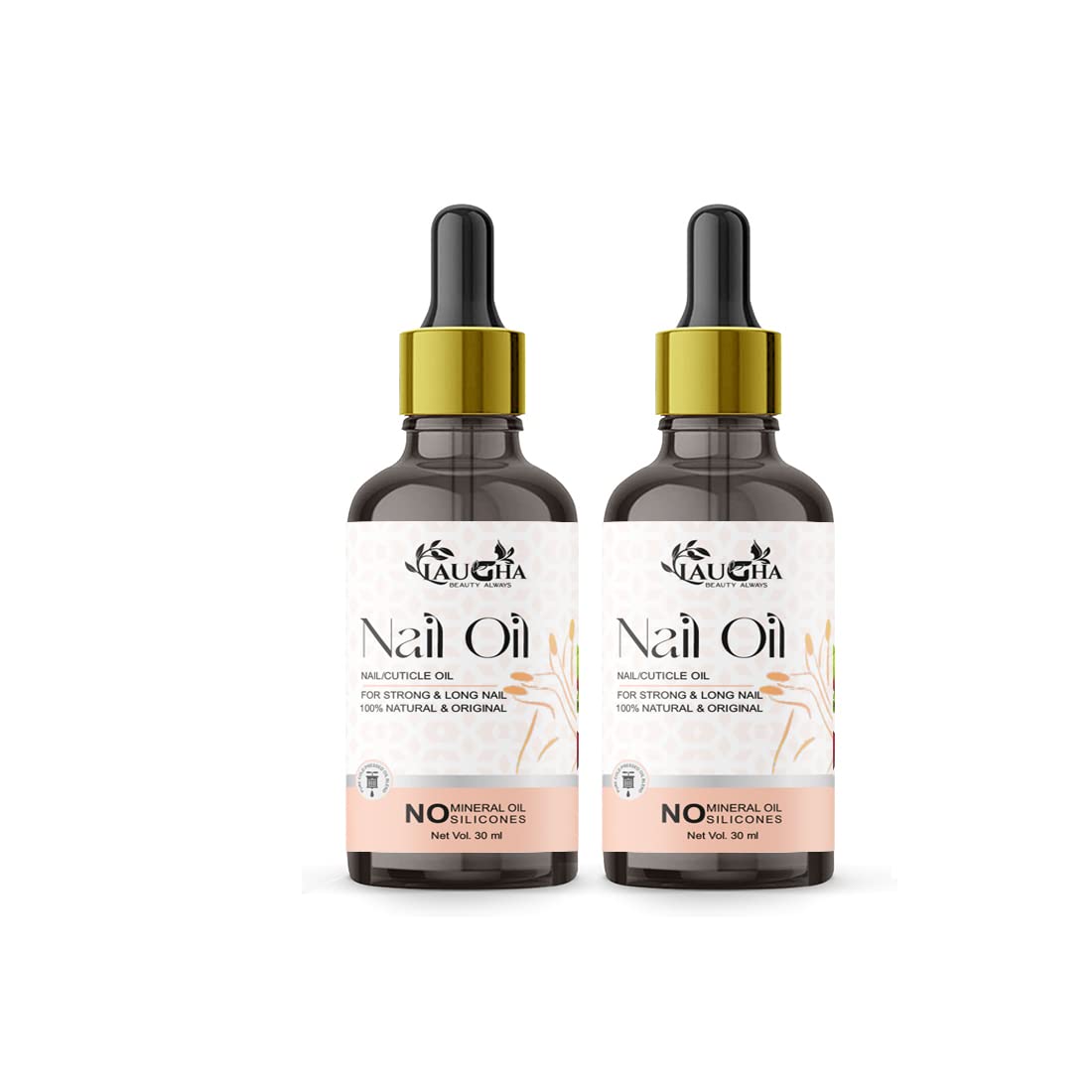 Laugha Nails Cuticle Oil for Nail Growth & Strength - 30ml (Pack of 2) 60ml Total - Moisturizing Treatment for Dry, Damaged Nails - Perfect for Manicures, Pedicures & At-Home Nail Care