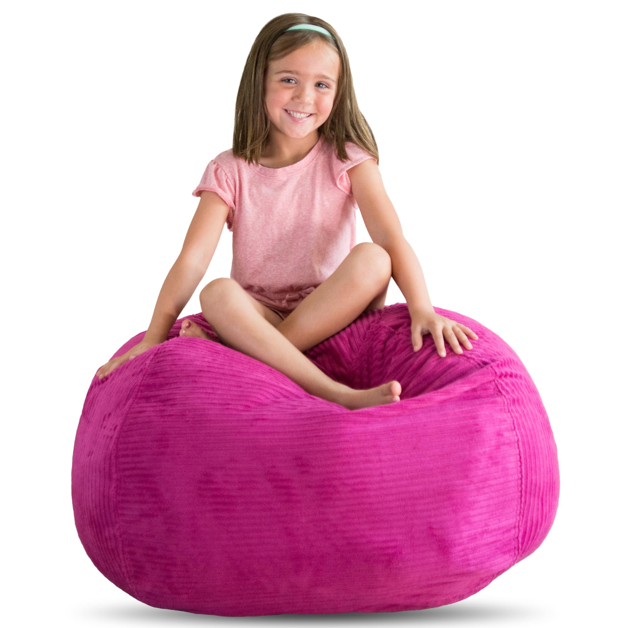 Extra Large 38'' Bean Bag Chair & Stuffed Animal Storage Cover - Creative QT Stuff 'n Sit Organizer for Kids' Bedroom, Toddler Toys & Plush (Hot Pink Corduroy) - Perfect for Playrooms, Daycare Centers & Cozy Reading Nooks