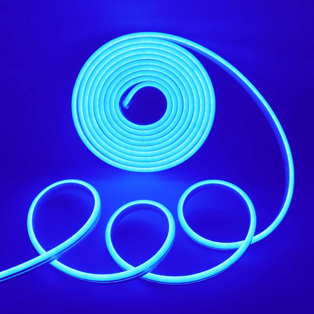 XUNATA 16.4ft LED Strip Lights 600 LEDs - Flexible Waterproof Neon Rope Light 12V DC, 2835 SMD Silicone Tape Light for Indoor Outdoor Home Decor, Bedroom, Kitchen, Party, Christmas (Blue)
