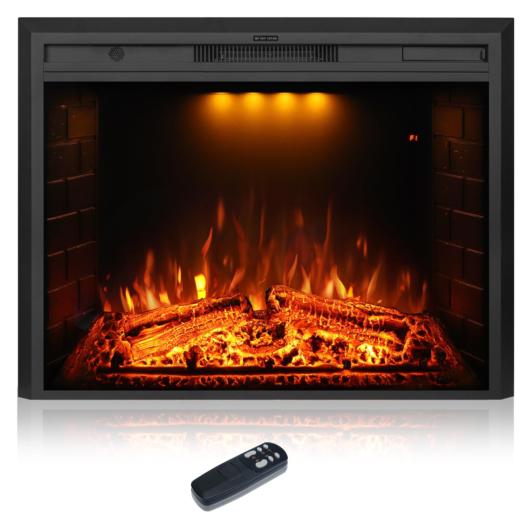 36 Inch Electric Fireplace Wall Mounted with Remote Control - Realistic Log & Crackling Sound - 750W/1500W Adjustable Heater - Overheat Protection & Timer - Black - Perfect for Bedroom, Living Room & Office Warmth