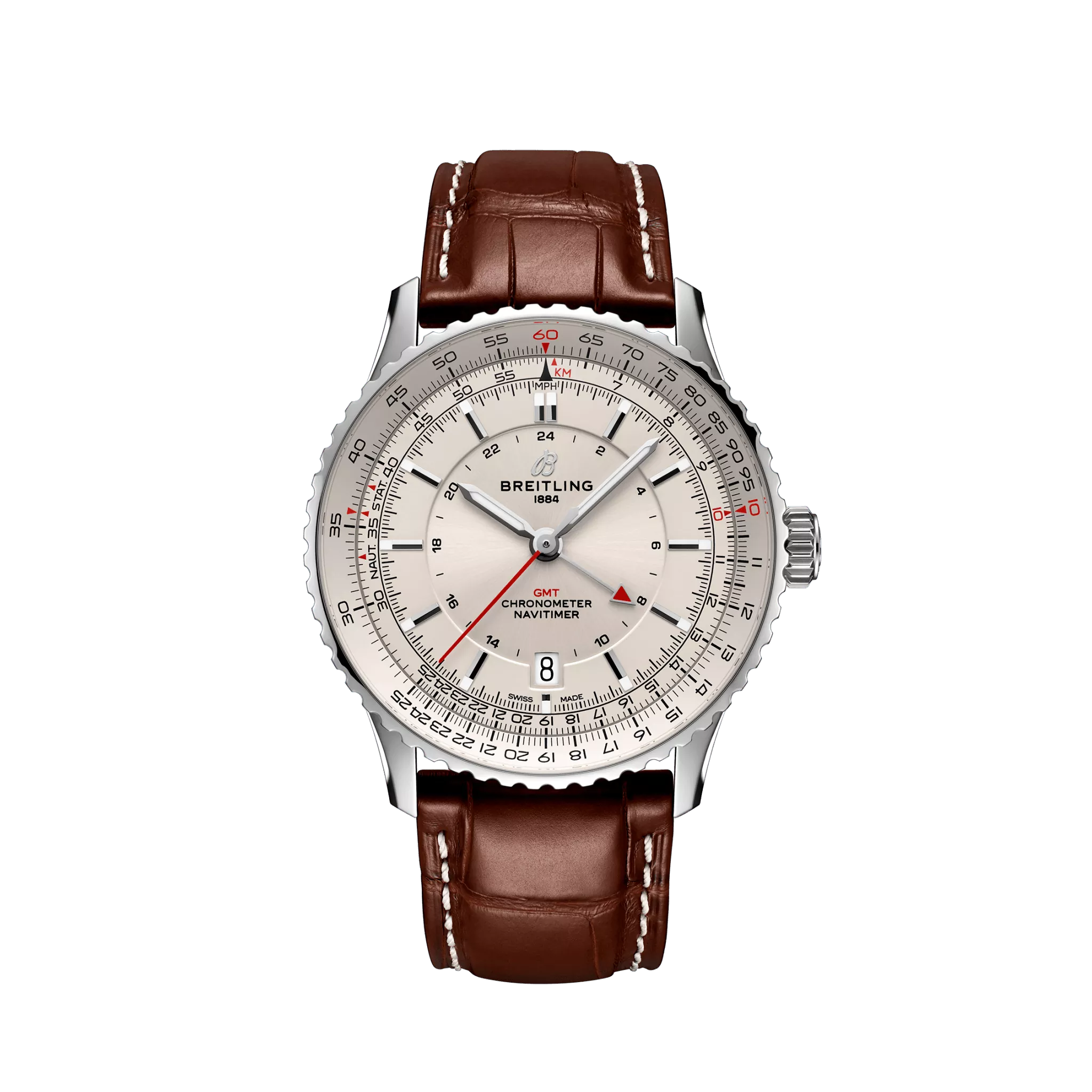 Breitling Navitimer Automatic 41 GMT Stainless Steel Men's Watch - Luxury Pilot Chronograph with Dual Time Zone for Business Travel & Aviation Enthusiasts