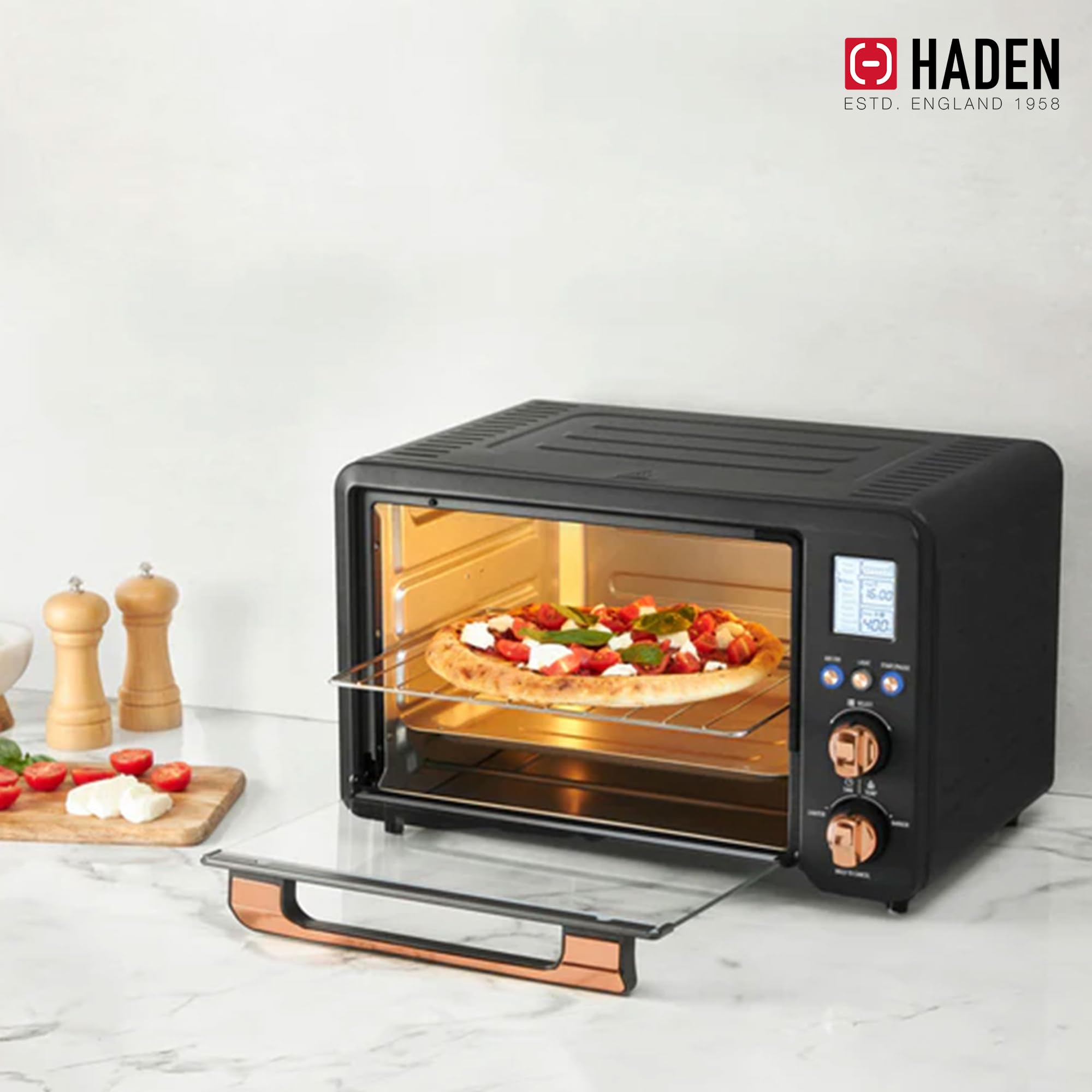 Haden 6-Slice Toaster Oven with Air Fryer Combo - Black/Copper Countertop Appliance for Kitchen | Perfect for Baking, Toasting & Air Frying at Home