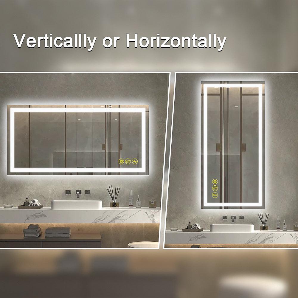 GlareGuard Rectangular Anti-Fog Dimmable LED Bathroom Mirror with Backlit - Perfect for Makeup, Shaving & Skincare Routine
