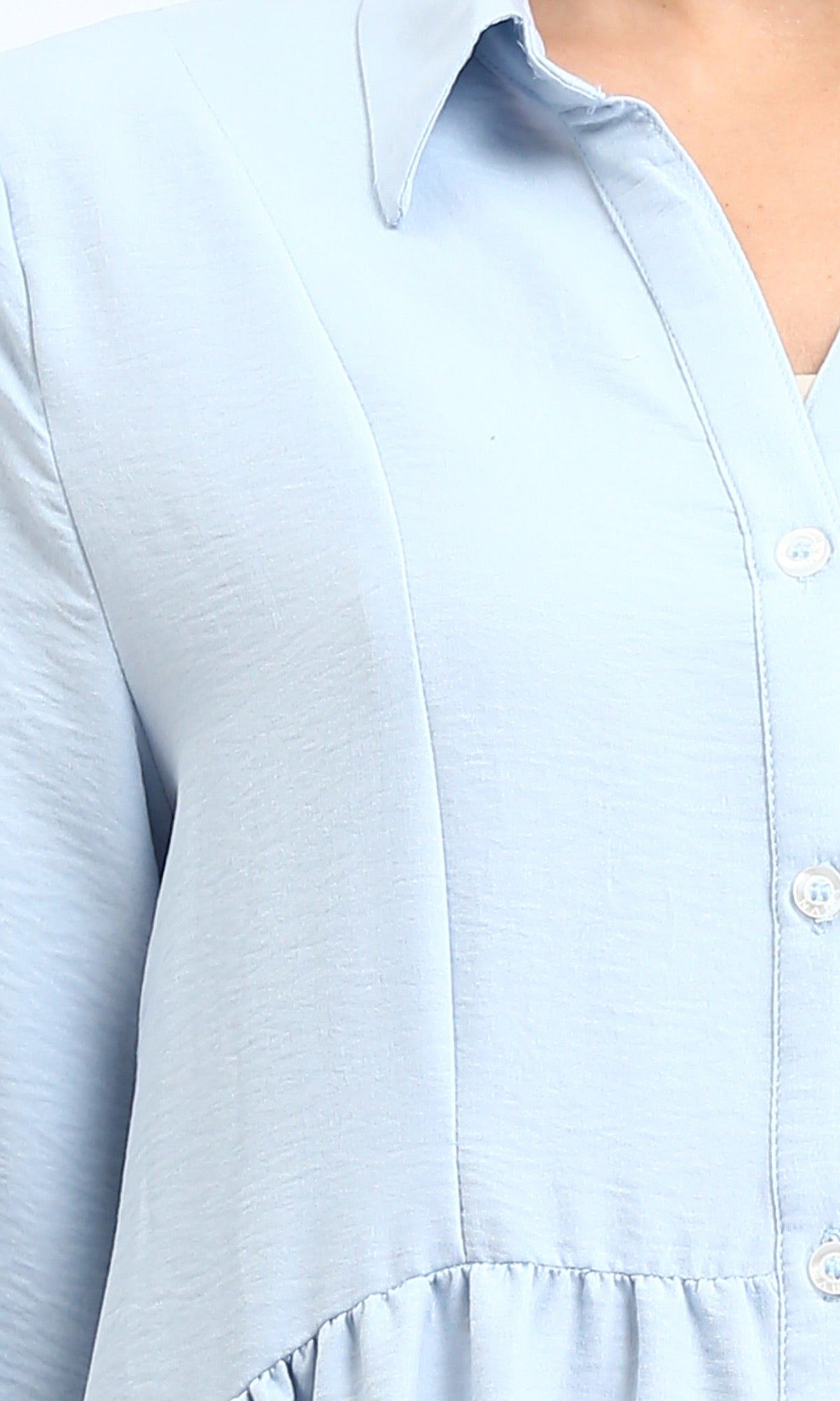 R208471 Open V Neck Buttoned Midi Dress in Light Blue - Elegant Casual Wear for Women, Perfect for Office, Date Night & Summer Outings
