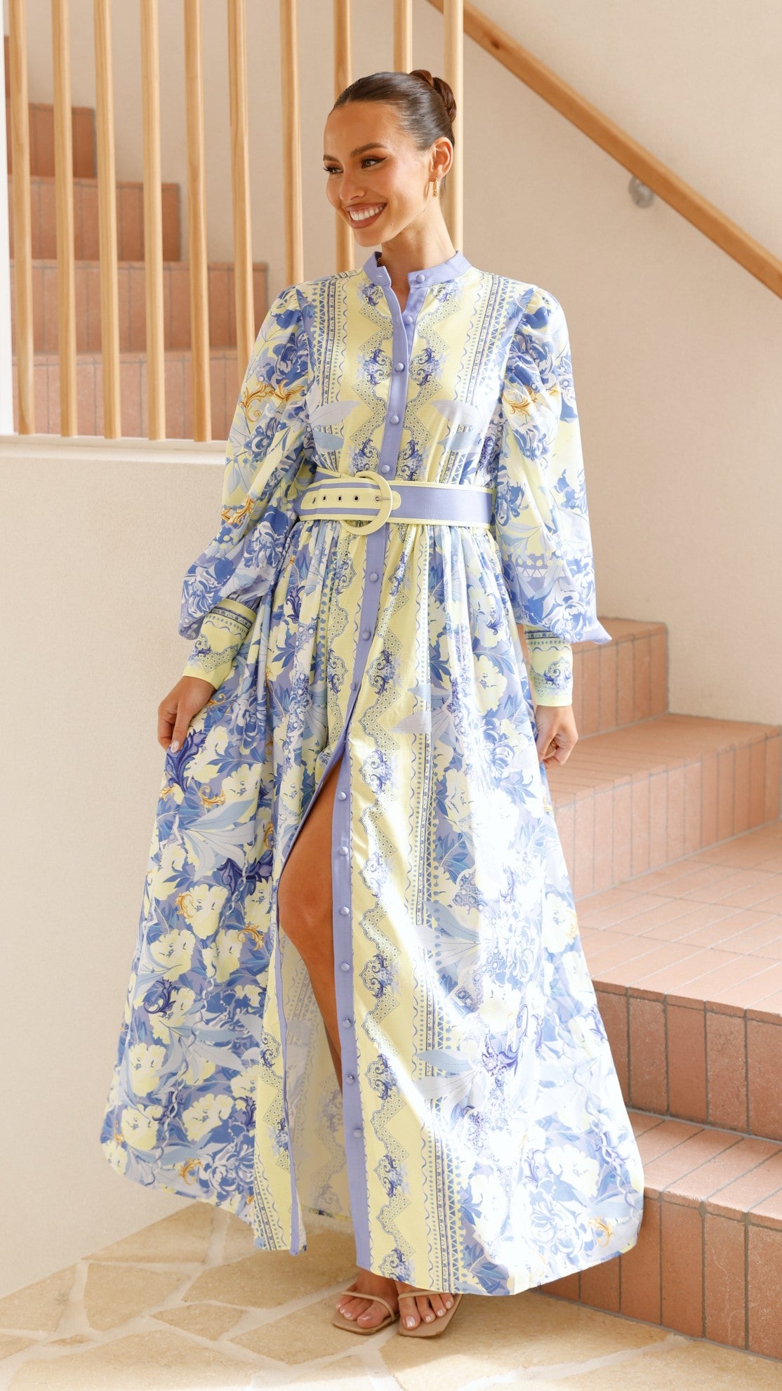 Kalliope Maxi Dress for Women - Flowy Blue & Yellow Floral Summer Dress - Perfect for Beach Vacations, Parties & Casual Outings