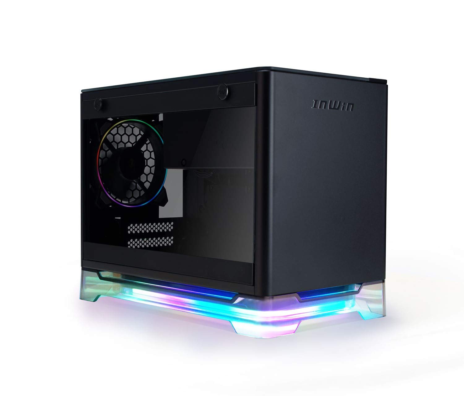 InWin A1 Plus Black Mini-ITX Tower PC Case with 650W 80 Plus Gold PSU, ARGB Lighting & Qi Wireless Charger - Compact Gaming Computer Chassis for Small Form Factor Builds - Perfect for Home Office & Streaming Setups