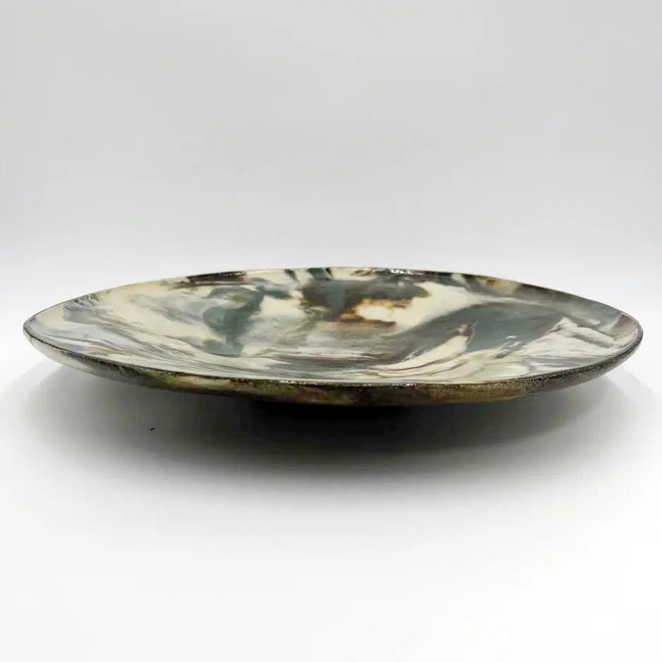 Handmade Marbled Ceramic Platter - Turquoise, Chocolate & Cream Colors - Perfect for Serving Appetizers, Cheese & Charcuterie at Parties & Dinner Tables