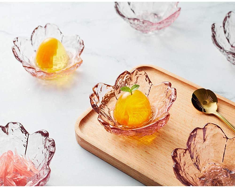 8-Piece Glass Sakura-Shaped Seasoning Dishes - Small Dipping Bowls & Appetizer Plates Set for Sushi, Soy Sauce, Snacks - Perfect for Japanese Dining, Party Serving & Home Kitchen Decor