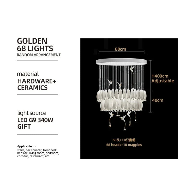Elegant Tulip Spiral Ceramic Chandelier Lighting - Modern Ceiling Light Fixture for Dining Room, Living Room & Bedroom Decor